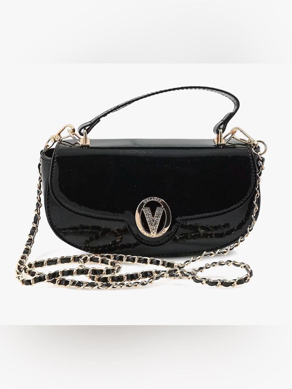 Valentino Orlandi Black Top Handle Patent Vegan Leather Crossbody Bag